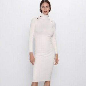 ZARA CREAM MIDI SWEATER DRESS - SZ S